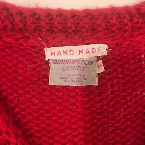 Hand made red acrylic knit cardigan Bennington - Picture 3 of 5